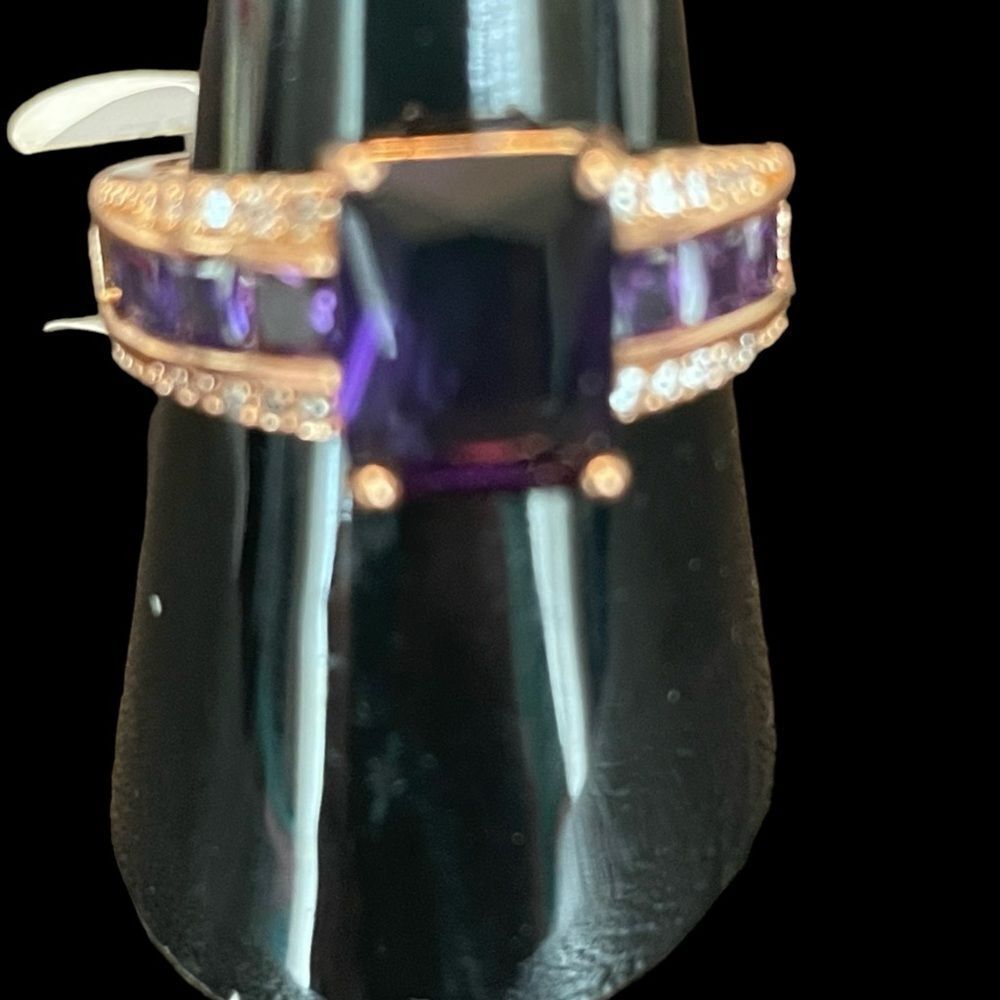 18K ROSE‎ GOLD FILLED AMETHYST RING, SZ 9 - Picture 2 of 4